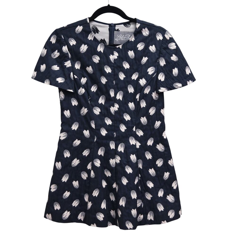 Lela Rose Navy Blue Textured Jacquard Spring Floral Top Size 8